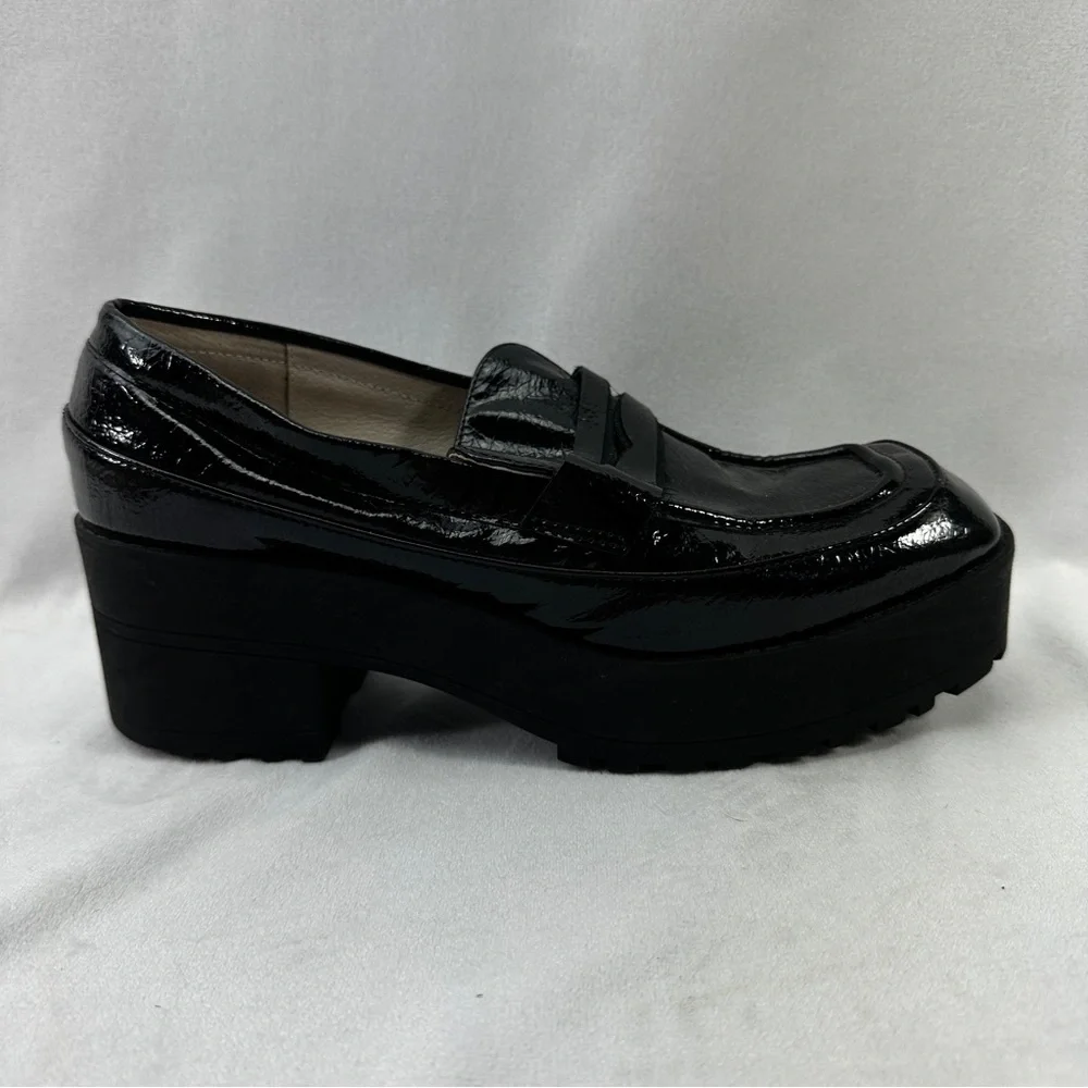 Gianni Bini Loafers Patent Leather Platform Lug Soles Black 8 Business Work